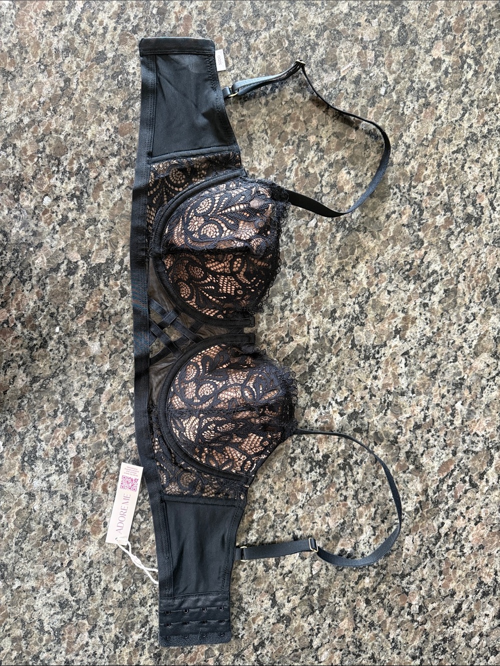 Adore Me Black Lace Longline Underwire Bra